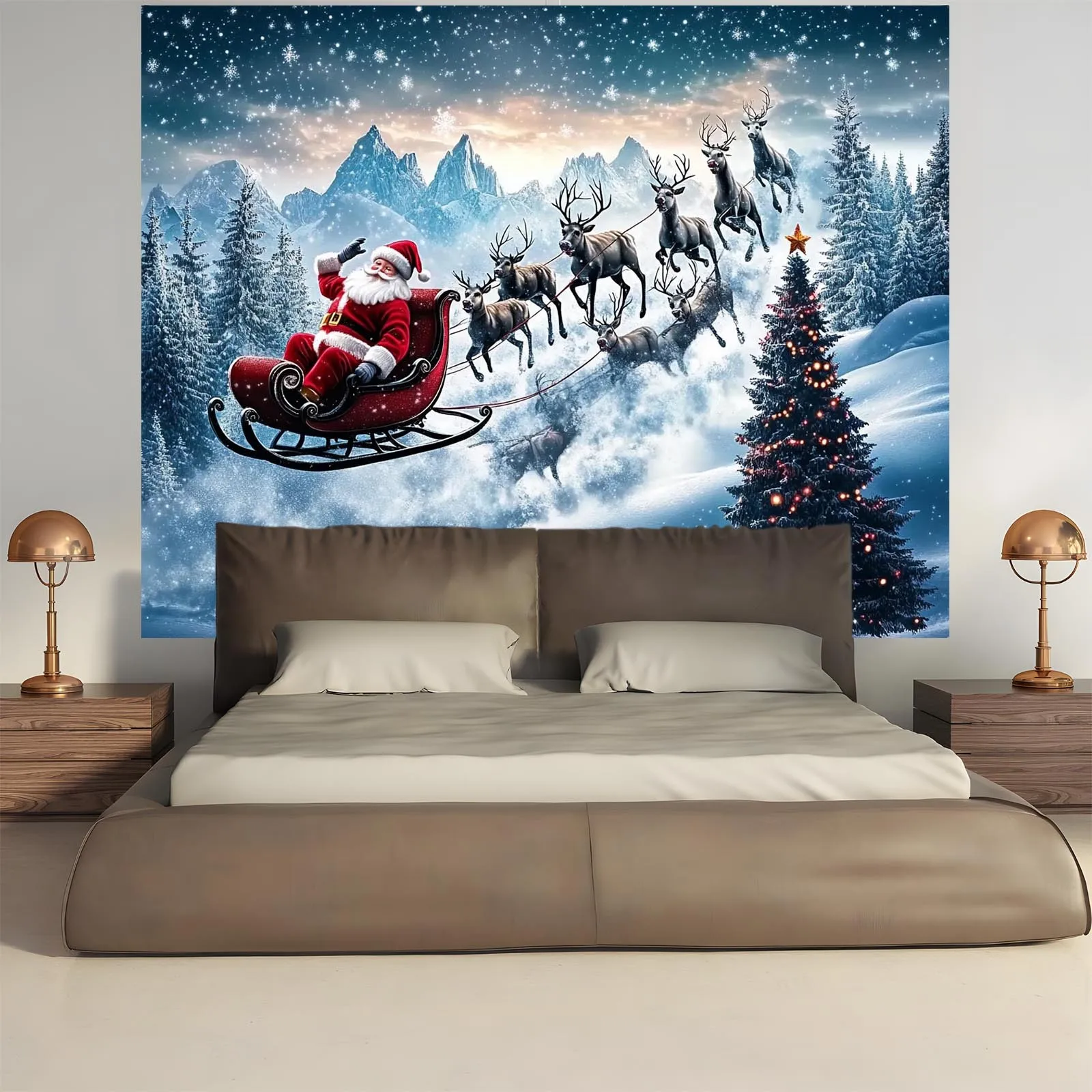 1pc Large Horizontal Christmas Miracle Tapestry Wall Hanging - Soft Wrinkle-Resistant Pile Light Beige Fabric with Nativity Scen