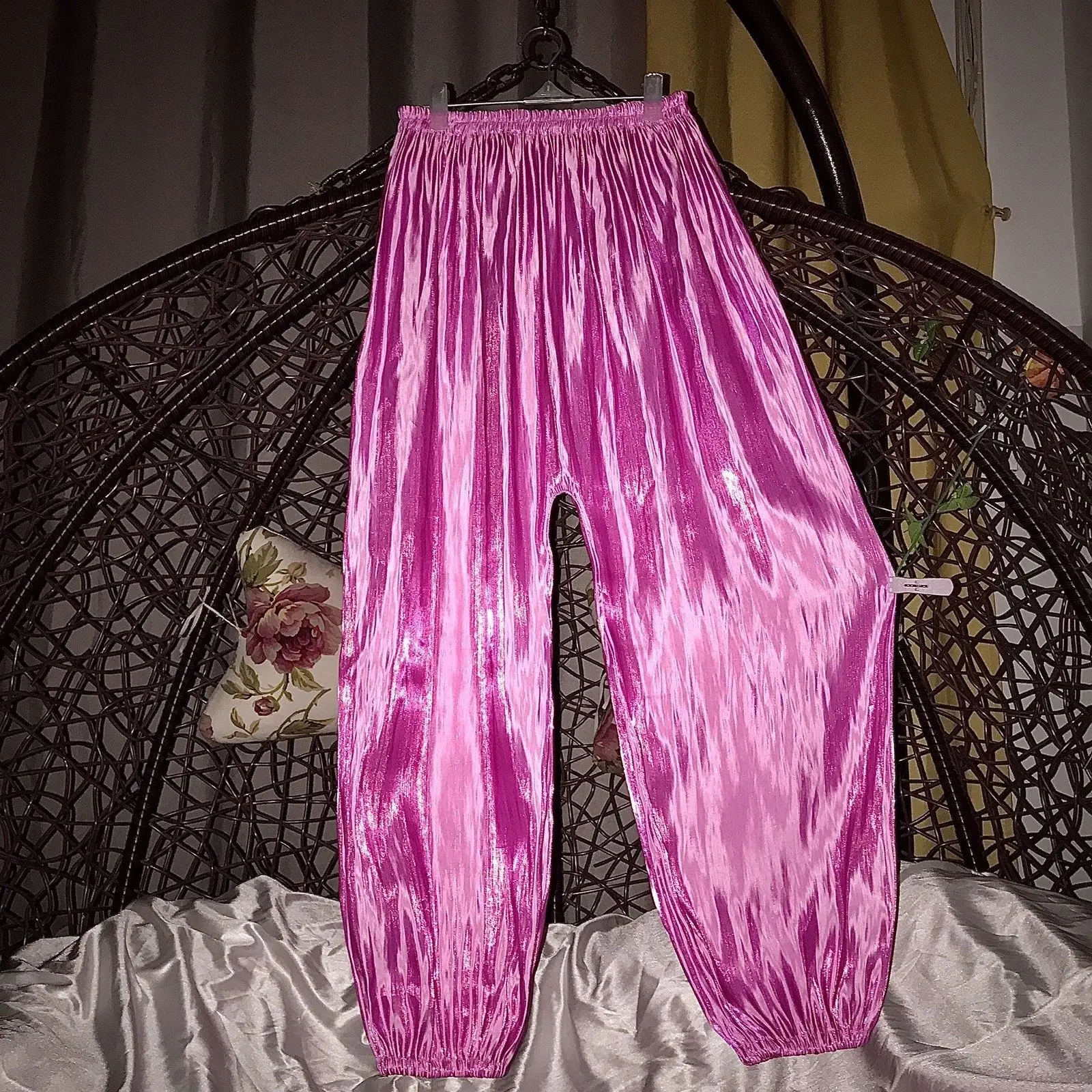 

Unisex Glossy gauze pajamas pants Summer plus size sleeping bottoms lantern trousers