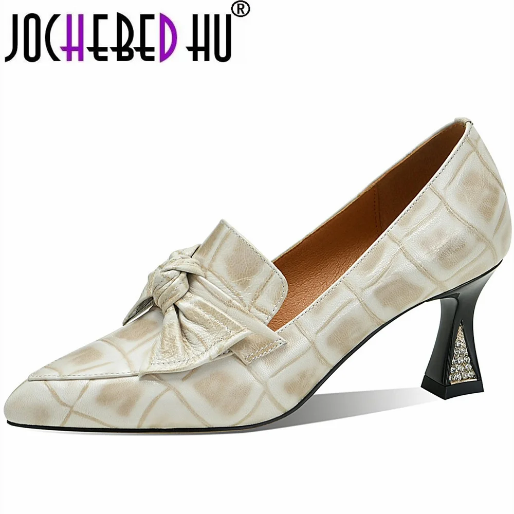 

【JOCHEBED HU】Large Size 34-43 Genuine Leather Women Shoes Spring Summer Mixed Colors High Heels Night Club Party Female Pumps