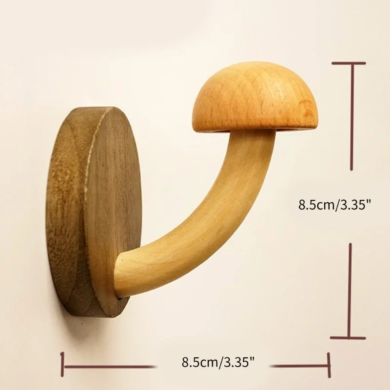 Gancho de cogumelo de madeira para roupas, chapéus, suporte autoadesivo para pendurar na parede, cabide de chave sólido, gancho de armazenamento de porta, decoração de casa b03e