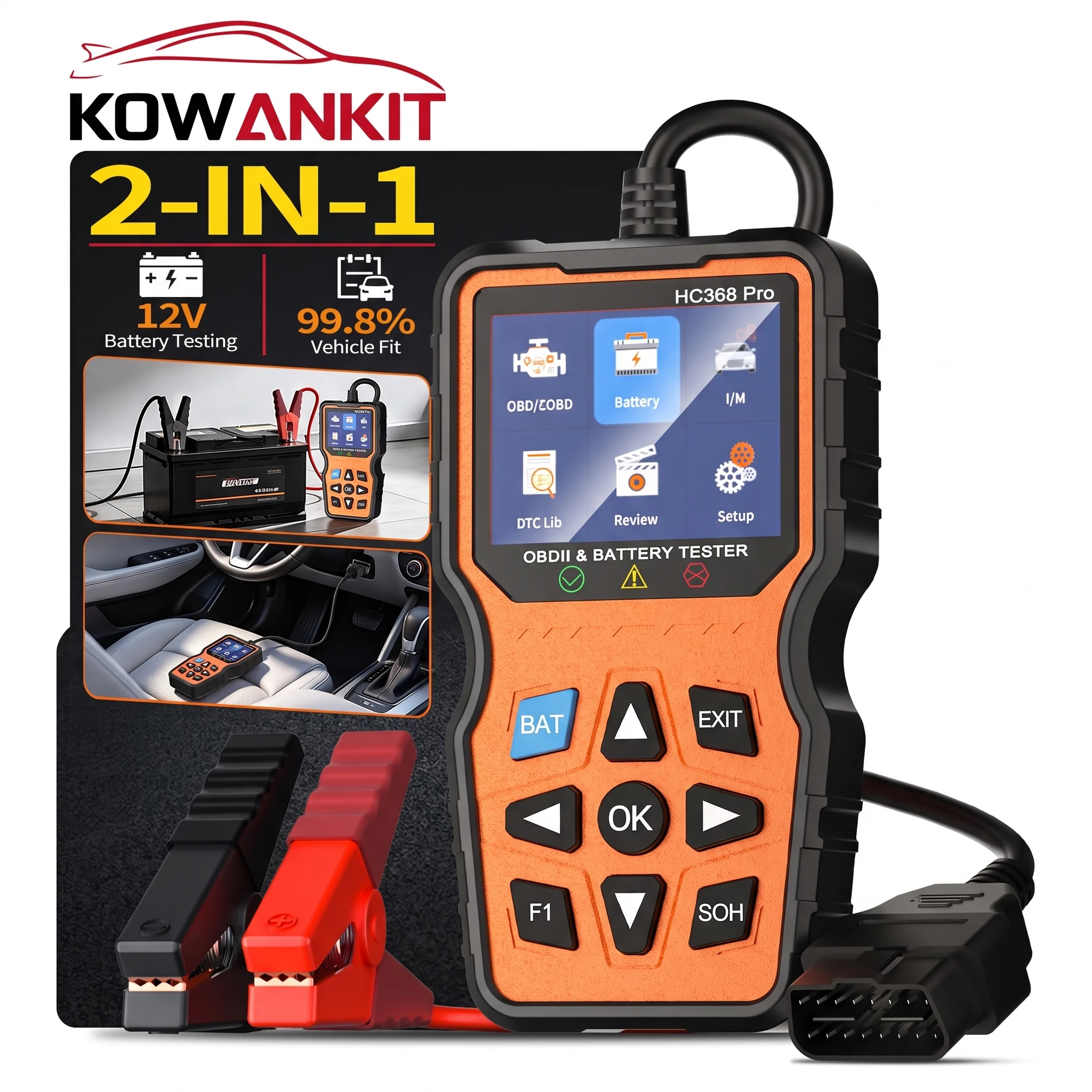 OBD2 Scanner 2in1 12V Battery Health Charging System Tester 1 Sec Read Clear Check Engine Code Reader Universal Diagnostic Tools