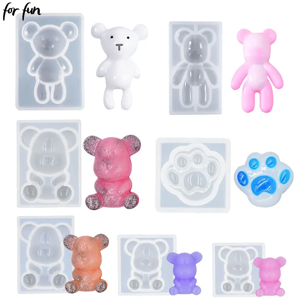 For Fun Sitting Little Bear Crystal Epoxy Resin Silicone Mold DIY Jewelry Making Violent Bear Pendant Decoration Molds Crafts