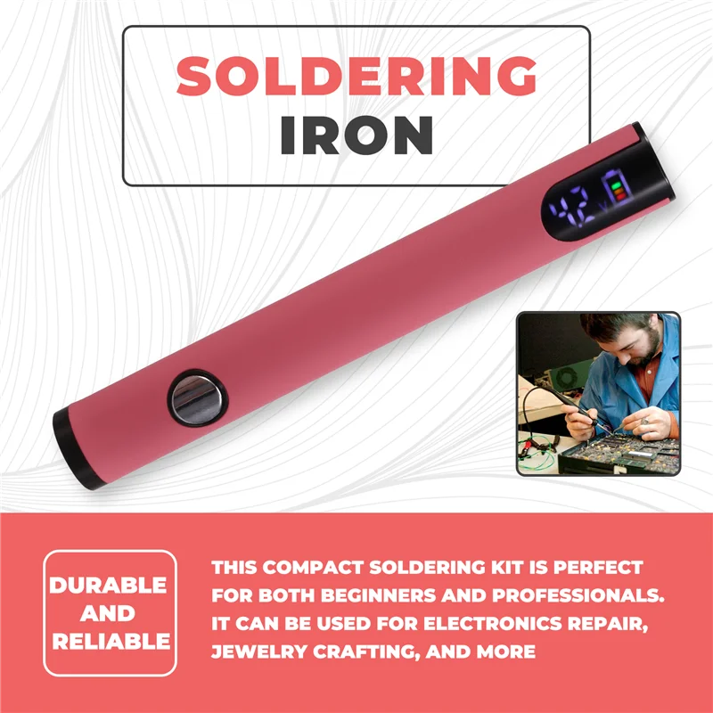 ABZZ-510 스레드 배터리 카트 펜 조절 가능한 온도가있는 헤드리스 전기 납땜 인두 미니 납땜 인두 키트 핑크