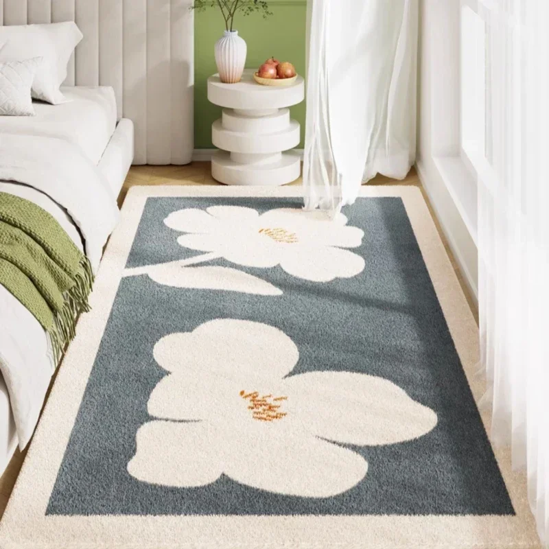 

Navy Blue Floral Pattern Area Carpet Thick Plush Pile Soft Carpets for Bedroom Living Room Modern Simple Home Decoration Carpet