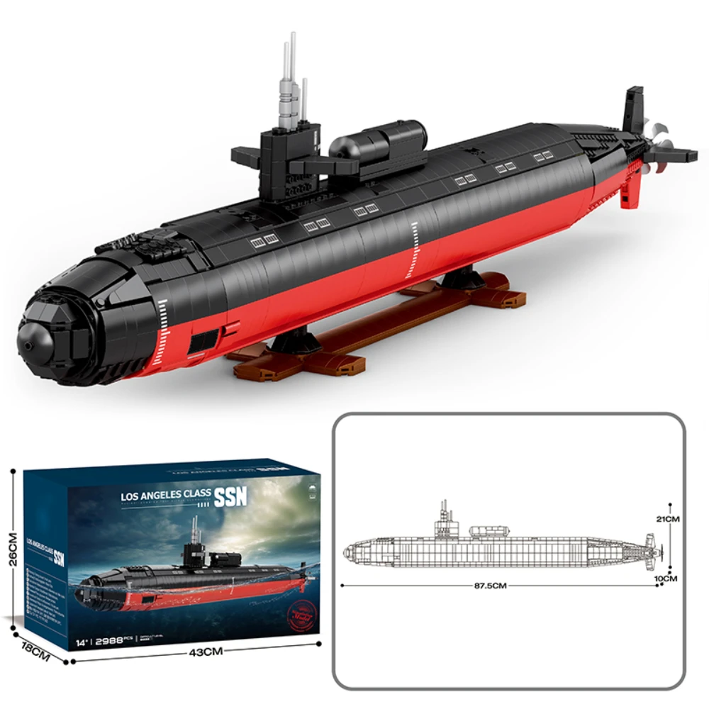 UCC Los Angeles-Class Submarine Building Blocks Set, 2988 Pcs, Ocean Battleship Model Toy Gift for Military Fans Adults Boys 14+