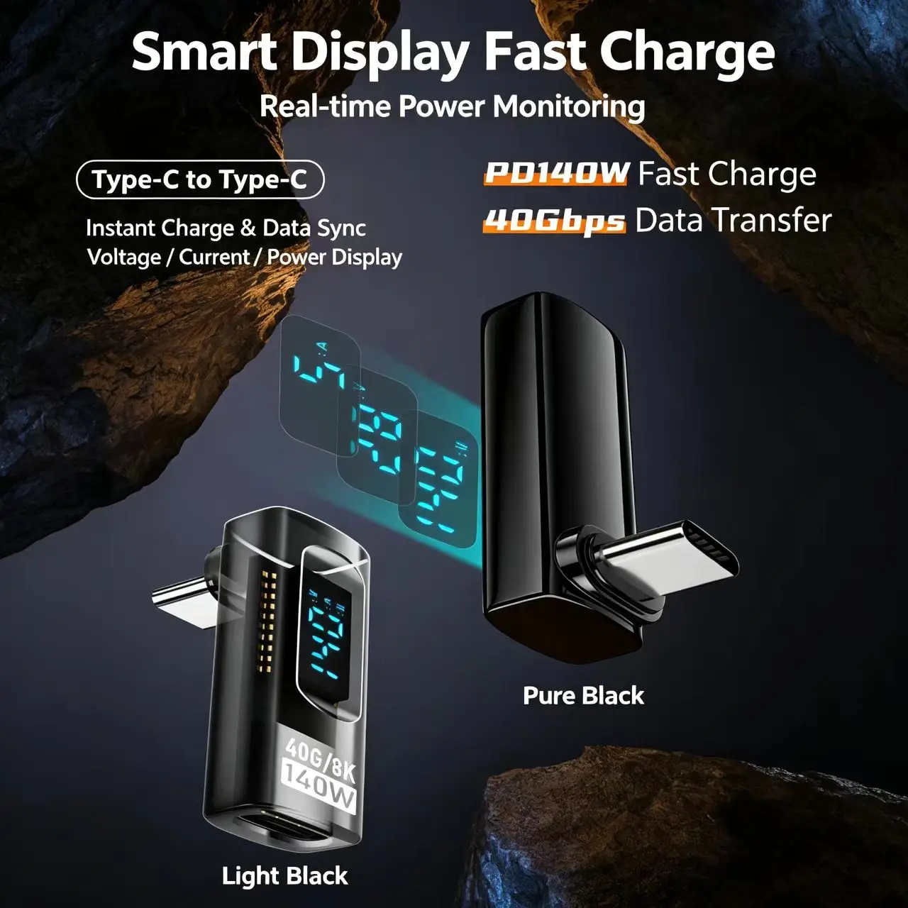 USB4 Type-C Right Angle Adapter 140W PD Charger,40Gbps Data,8K@60Hz Video Digital Display L Shape USB C Connector