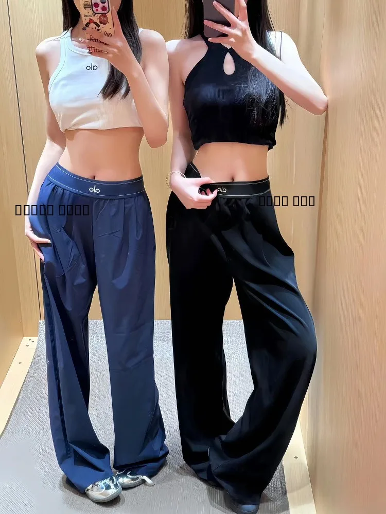 

YN Spring Summer Thin Qui Dry Elastic Waist Leggings Slim Wide Leg Pants Sports Pants High Waist Long Pants Polyester Fiber