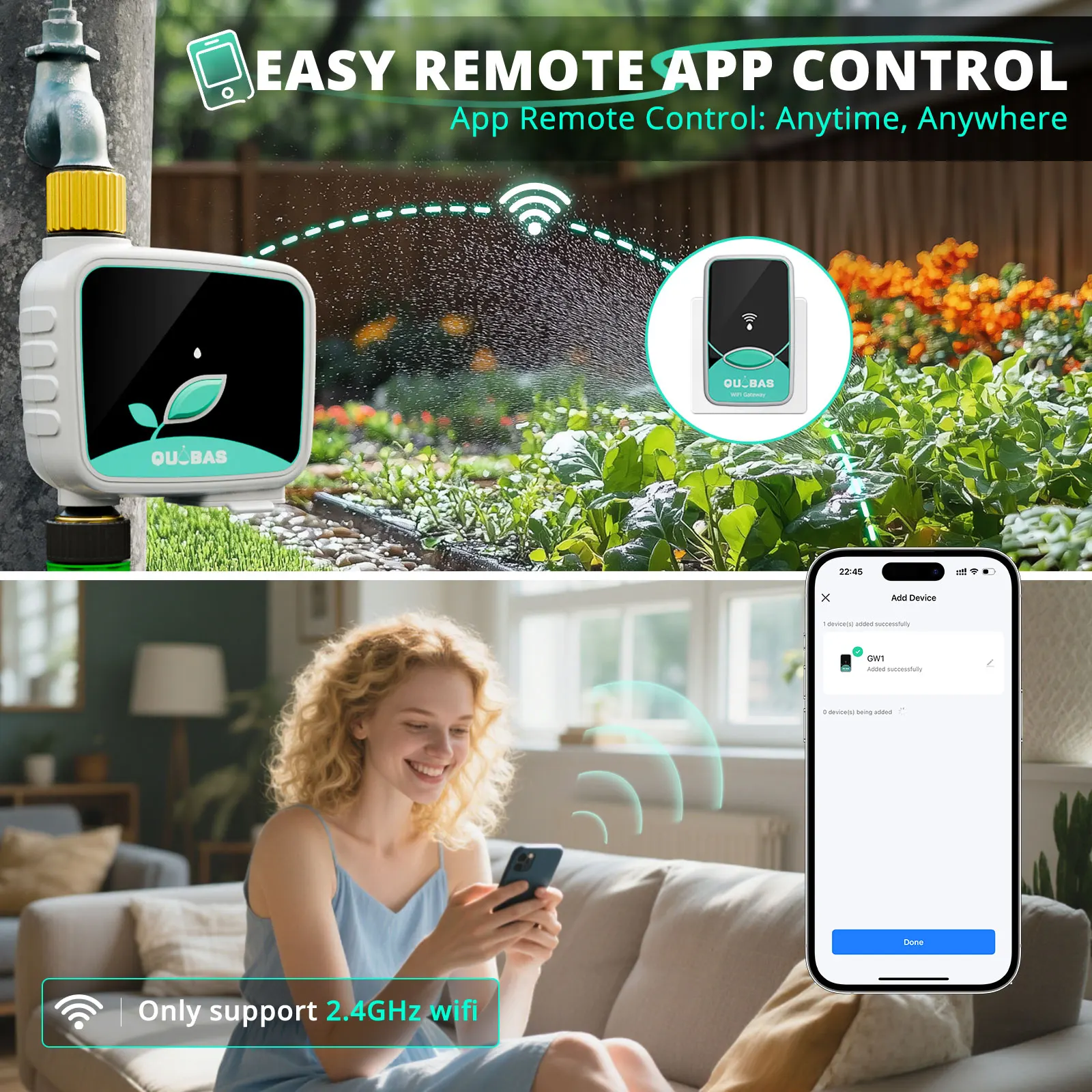 

WiFi Sprinkler Timer with Brass Inlet & Outlet, Smart Water Timer for Garden Hose with APP Remote Control, Manual Watering