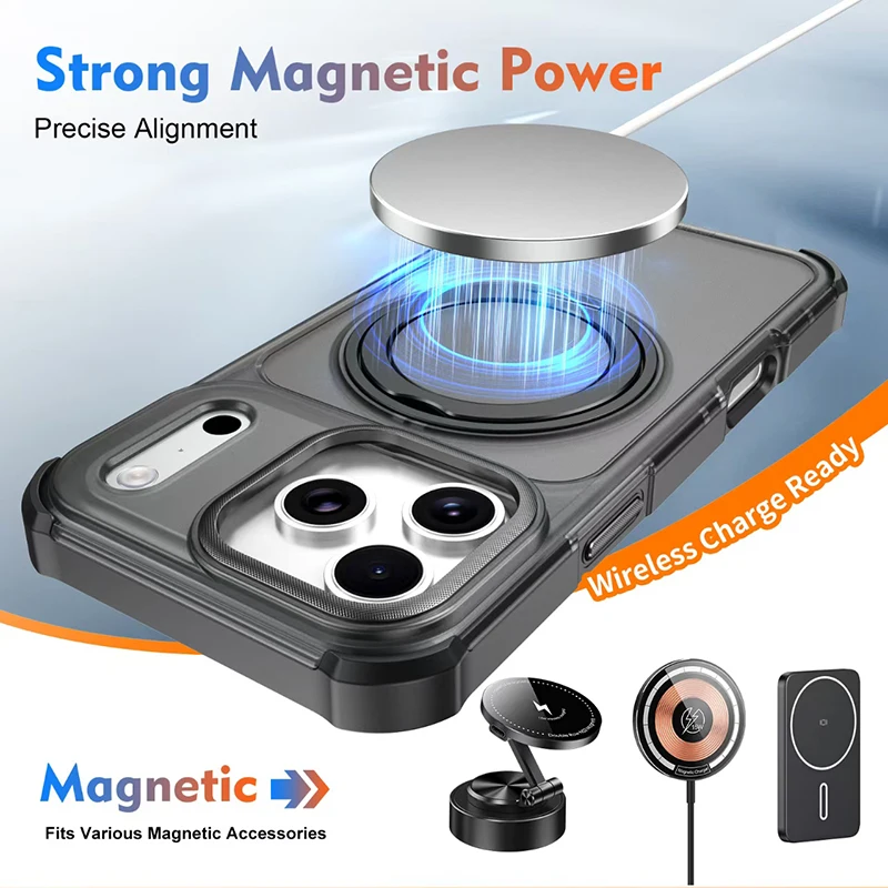 Four Corner Anti Drop Airbag 360 ° Rotating Bracket Magnetic Phone Case For IPhone 18 Pro Max 17 Pro Protective Case For Magsafe