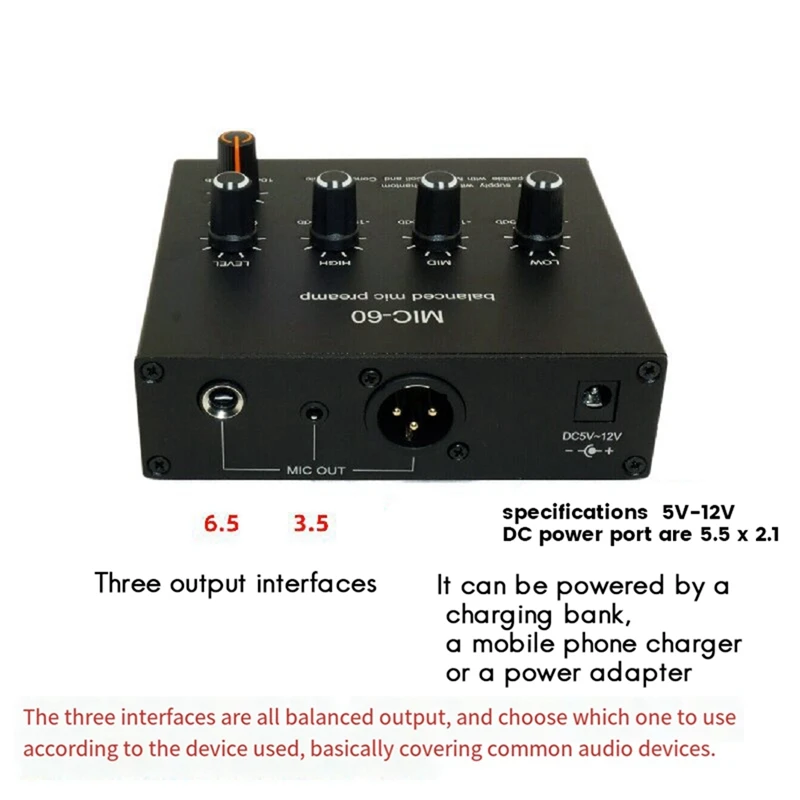 Mikrofon dinamis seimbang Amplifier musik Audio Amplifier MIC-60 dengan 48V Phantom Power-ABDQ