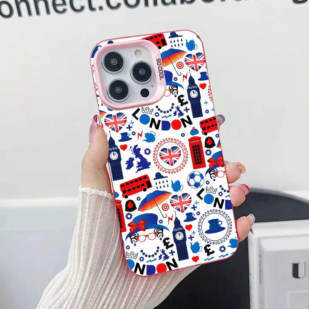 

United Kingdom British Flag Phone Case for iPhone 17 16 15 14 13 12 11 X XR XS Air Pro Max Plus Pink Colorful Silver Cover