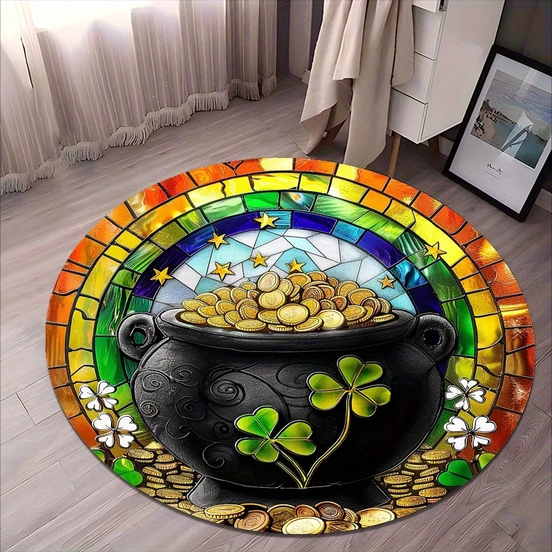 rainbow and bottle pattern Flannel-printed round floor mats are slip-resistant Suitable for room bedroom terrace garden carpets
