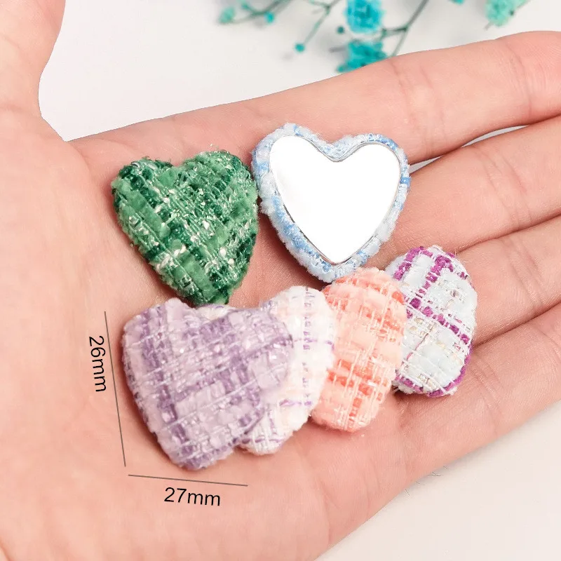 30 pz 27mm Plaid panno cuore bottone ornamenti orecchini fai da te materiali gioielli conchiglie del telefono Decor Patch accessori di abbigliamento