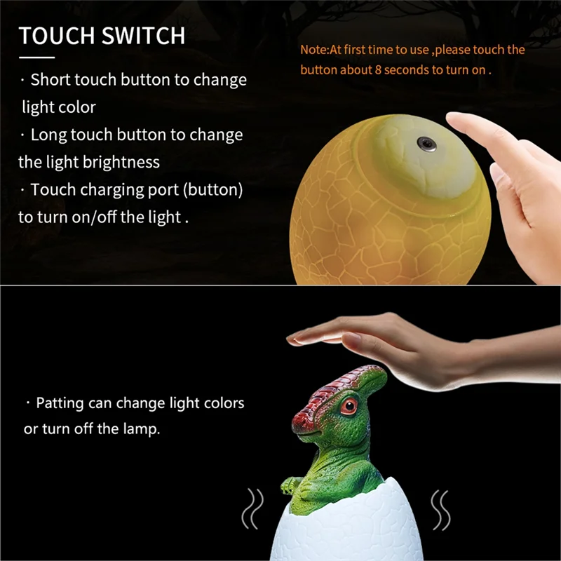

ABUP-3D Night Light Parasaurolophus Egg Desk Lamp 16 Color Touch Remote Control Cartoon Table Lamps For Kid Home Decor Easy Inst