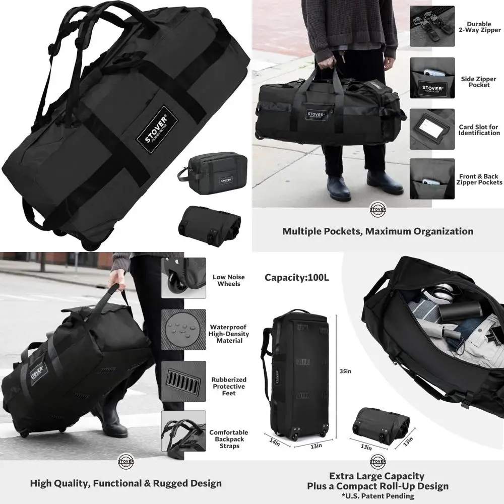 

Большая спортивная сумка на колесиках, 100 л, прочная дорожная сумка для туалетных принадлежностей 32 дюйма, сверхпрочная, упаковочная с плечом S