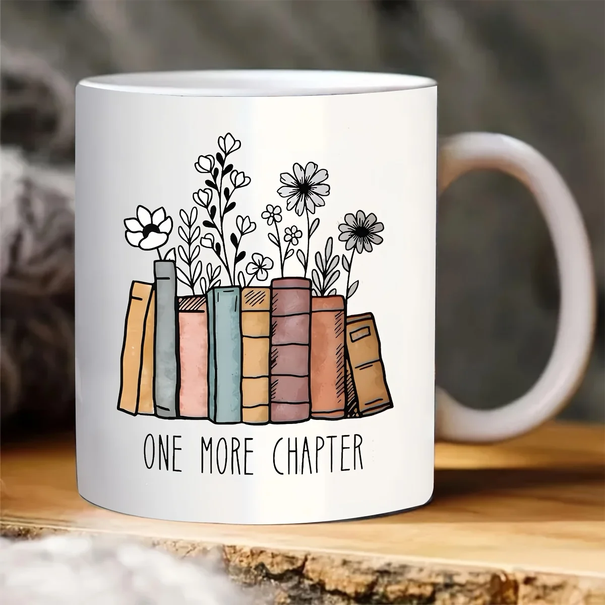 

Ceramic floral design coffee cup and fun book "Another Chapter", a double-sided gift for book lovers