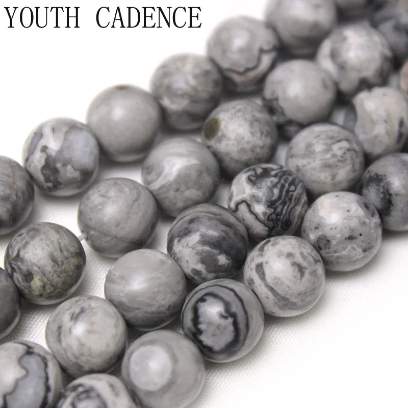 Natural Stone Matte Map Jaspers Round Loose Spacer Beads 15