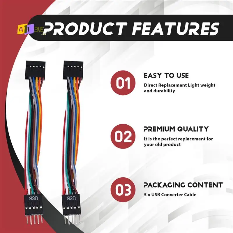A13E-For Lenovo Motherboard To Ordinary Chassis Adapter Cable,USB 9-Pin Revolution 11-Pin Female Conversion Cable 24AWG, 5Pcs