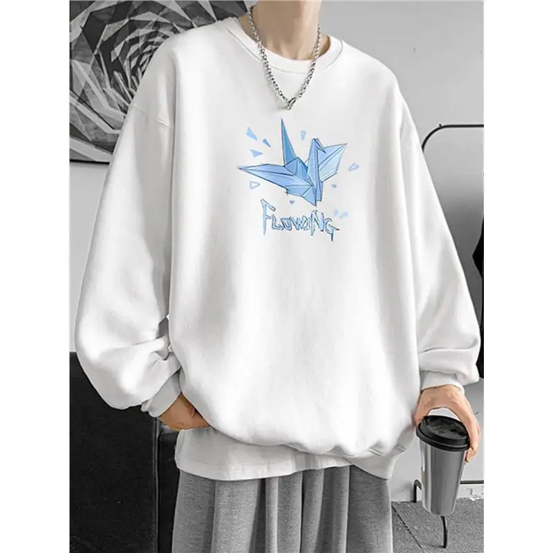 

Осенний мужской свитшот большого размера с круглым вырезом, 300 г/м², базовый слой, модный принт, верхняя одежда для пар, дизайн «Тысяча бумаги»