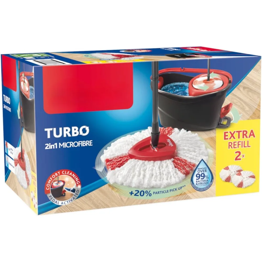 Easy Wring/Clean Turbo Mop and Bucket Set Red,white One Size