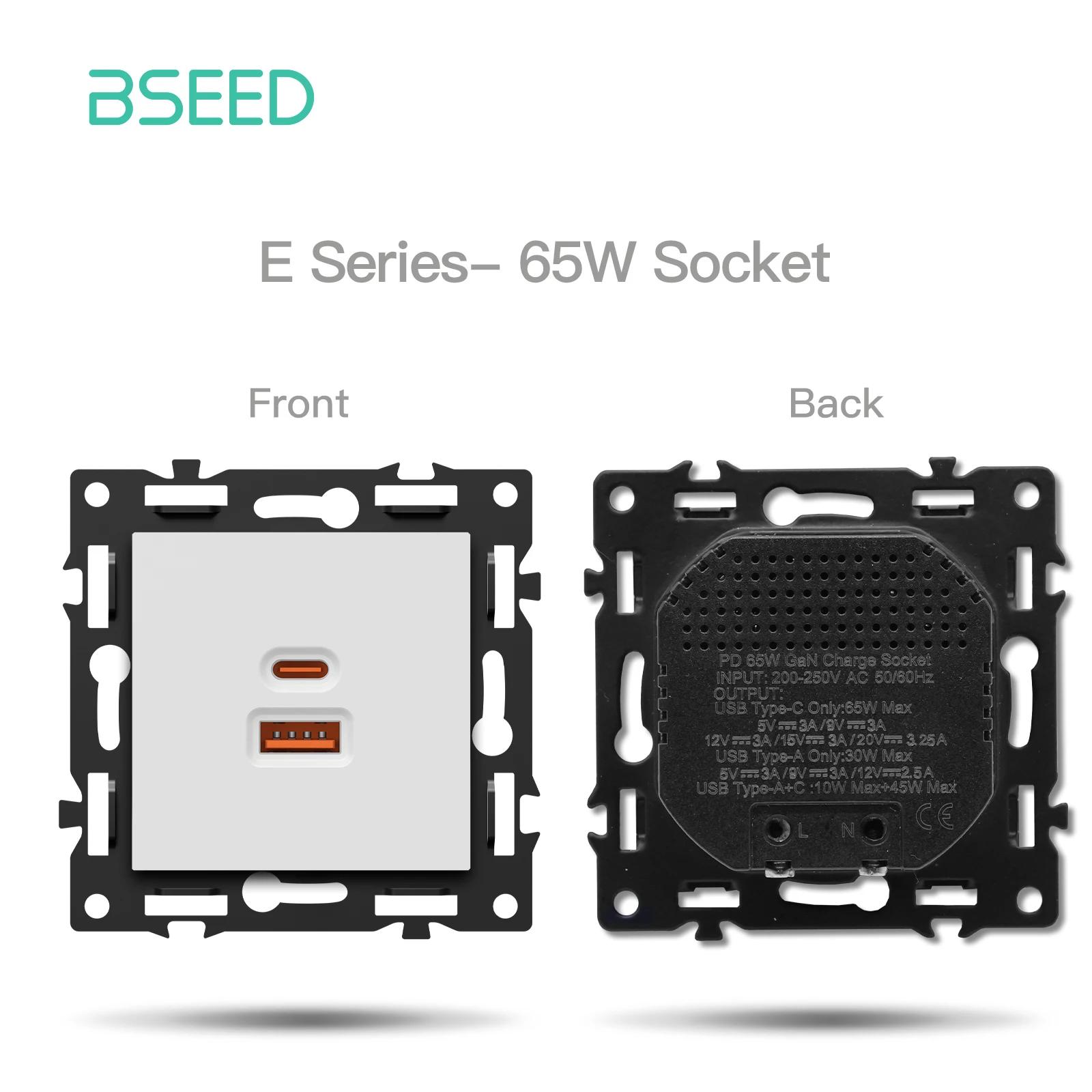 Bseed E-Serie 86mm DIY-Module EU FR Typ-C USB-Buchse Dimmer Geschwindigkeitsregler Vorhangschalter ST TV RJ56 CAT6 Kabelausgang Lochteil