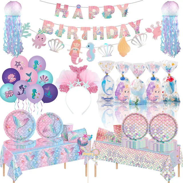Mała Syrenka Pod Morskim Ogonem Dekoracje Jednorazowy Papierowy Talerz Kubek Serwetka Baby Shower Syrenka Dekoracja Urodzinowa