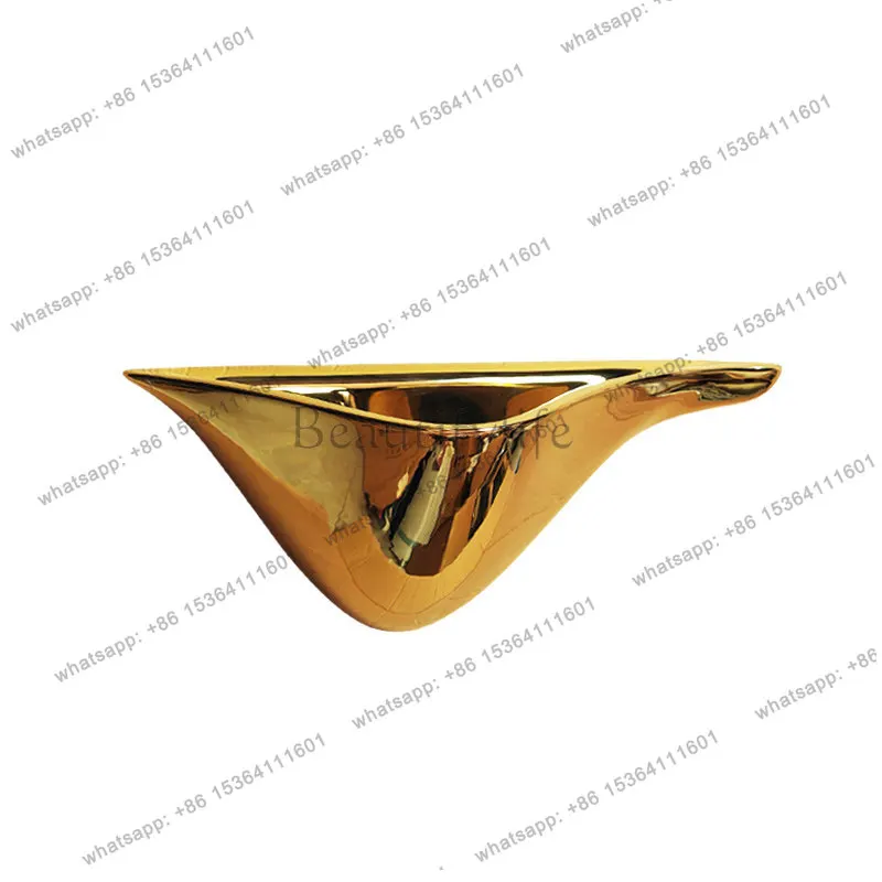 Gold hanging basin integrated ceramic round wall hanging wash basin