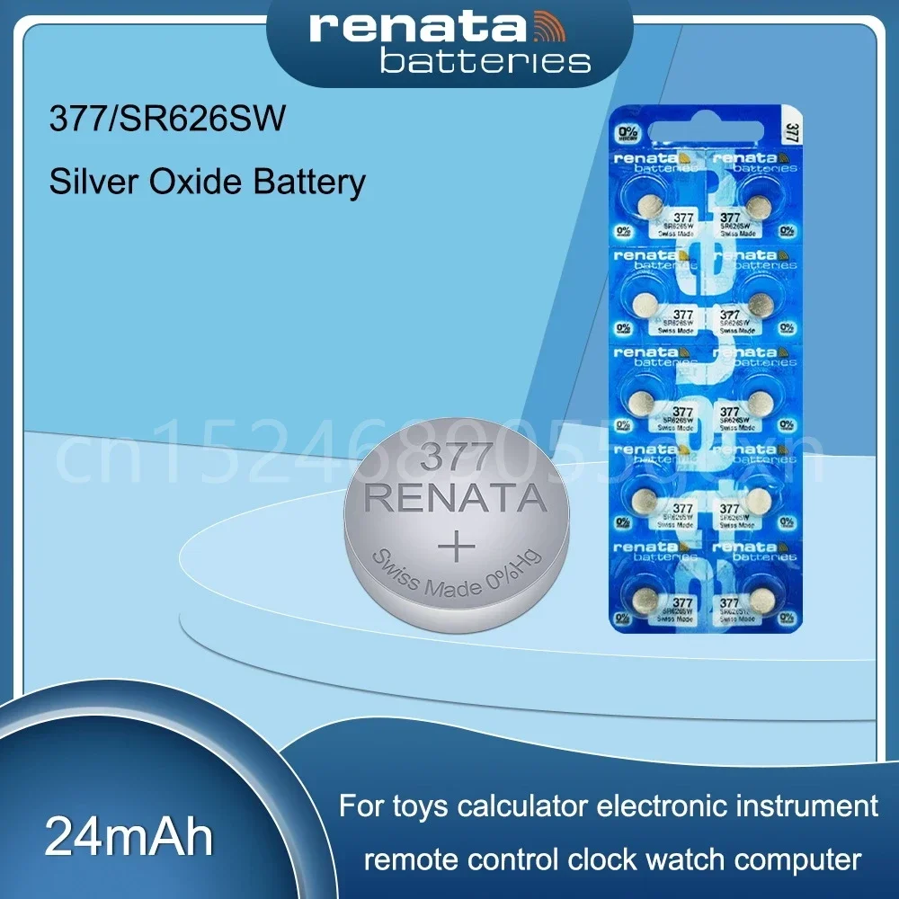 Renata 377 SR626SW AG4 LR626 SR66 V377 Button Coin Cell 1.55V Silver Oxide Battery for Toys Watch Swiss Made 377