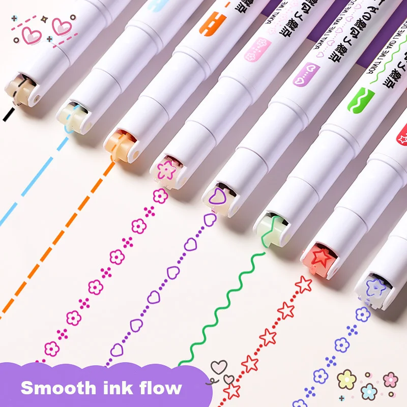 Curved Tip Flower Marker 6Pcs Floral Outline Highlighter Kawaii Graffiti Pen Practical School Study Goods