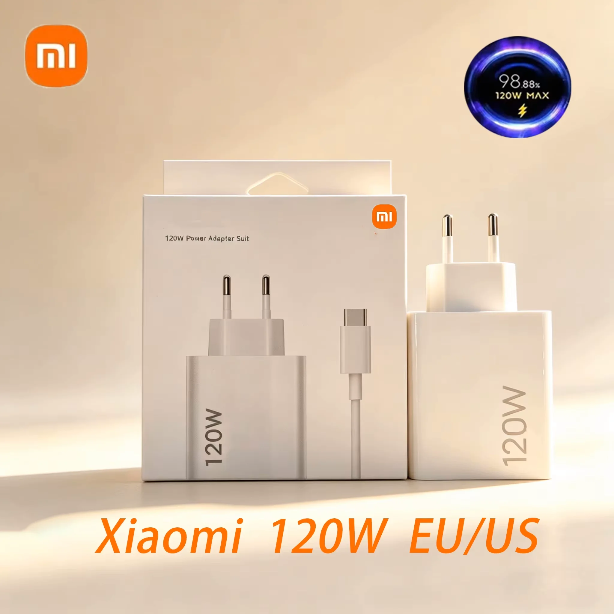 Carregador Turbo Original Xiaomi 120W EU/US 6A com Cabo Tipo C de 1M para Redmi Note 14 13 12T 11T Pro Mi 13T 12 10 9 Pad 7 6