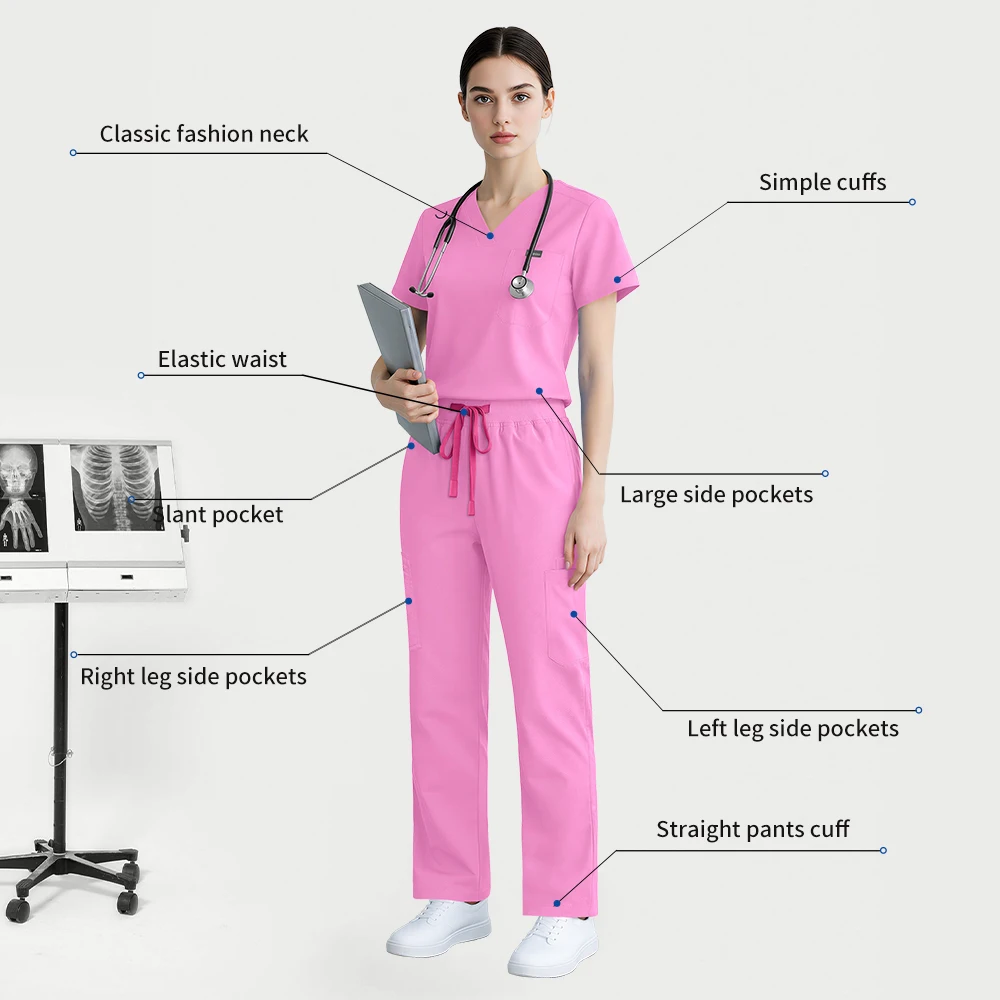 Niaahinn Dentistry Scrub Tops+pants Set Doctor Surgery Workwear Pet Grooming Nursing Uniform Hospital Medical Clothes Nurse Suit