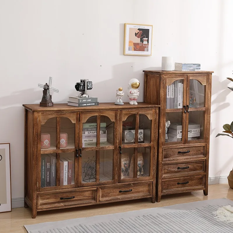 Narrow Rustic Living Room Cabinets Glass Wooden French Decoration Living Room Cabinets Display Meuble Rangement Furniture Home