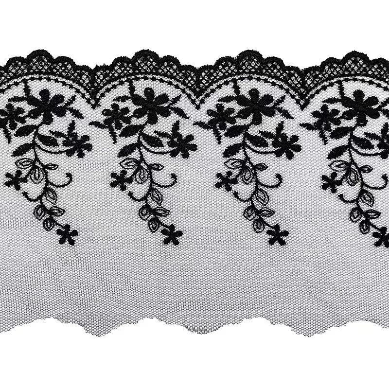 14cm black Lace Trim white mesh embroidered Cotton Lace fabric clothing  DIY patchwork lace Apparel Sewing Accessories