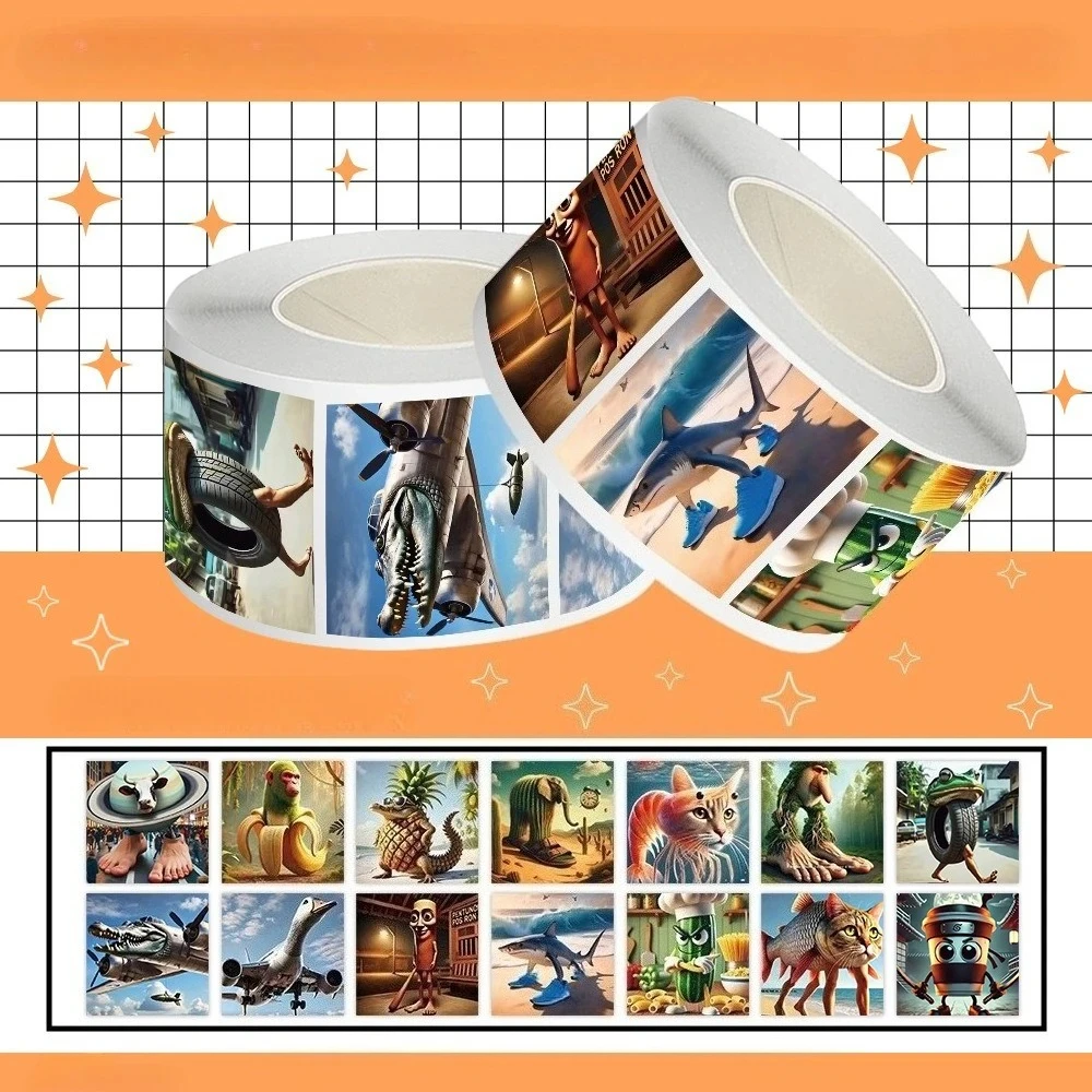 

Italian Brainrot Sticker Roll Cartoon Round Stickers Girls Boys Album Diary Label Decoration Party Favors Package Sealing Tape