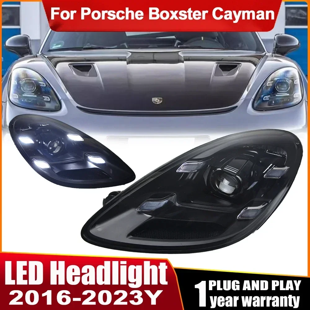 

Передние фары автомобиля для Porsche Cayman Boxster 2016 2017 2018 2019-2024 718, светодиодные фары, обновление фары с высокой настройкой в сборе