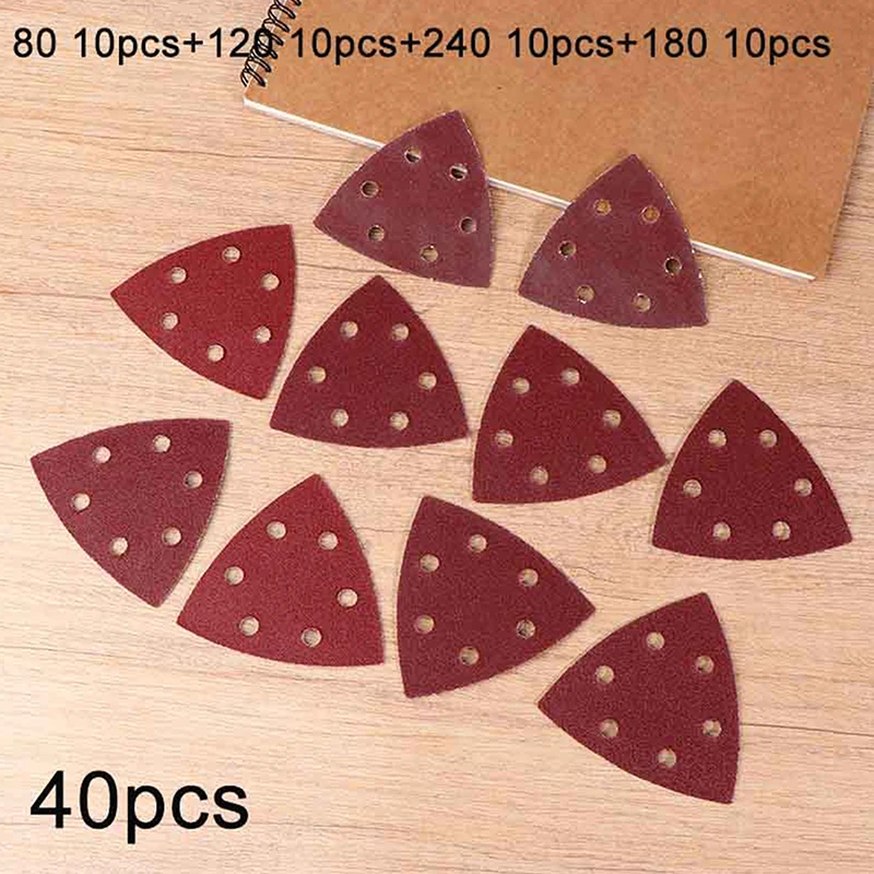 40Pcs Triangular Sanding Pads 6 Holes Detail Sander Sandpaper Grits 80+120+180+240 Perfect For Delta/Multi-Grip Sanders Woodwork