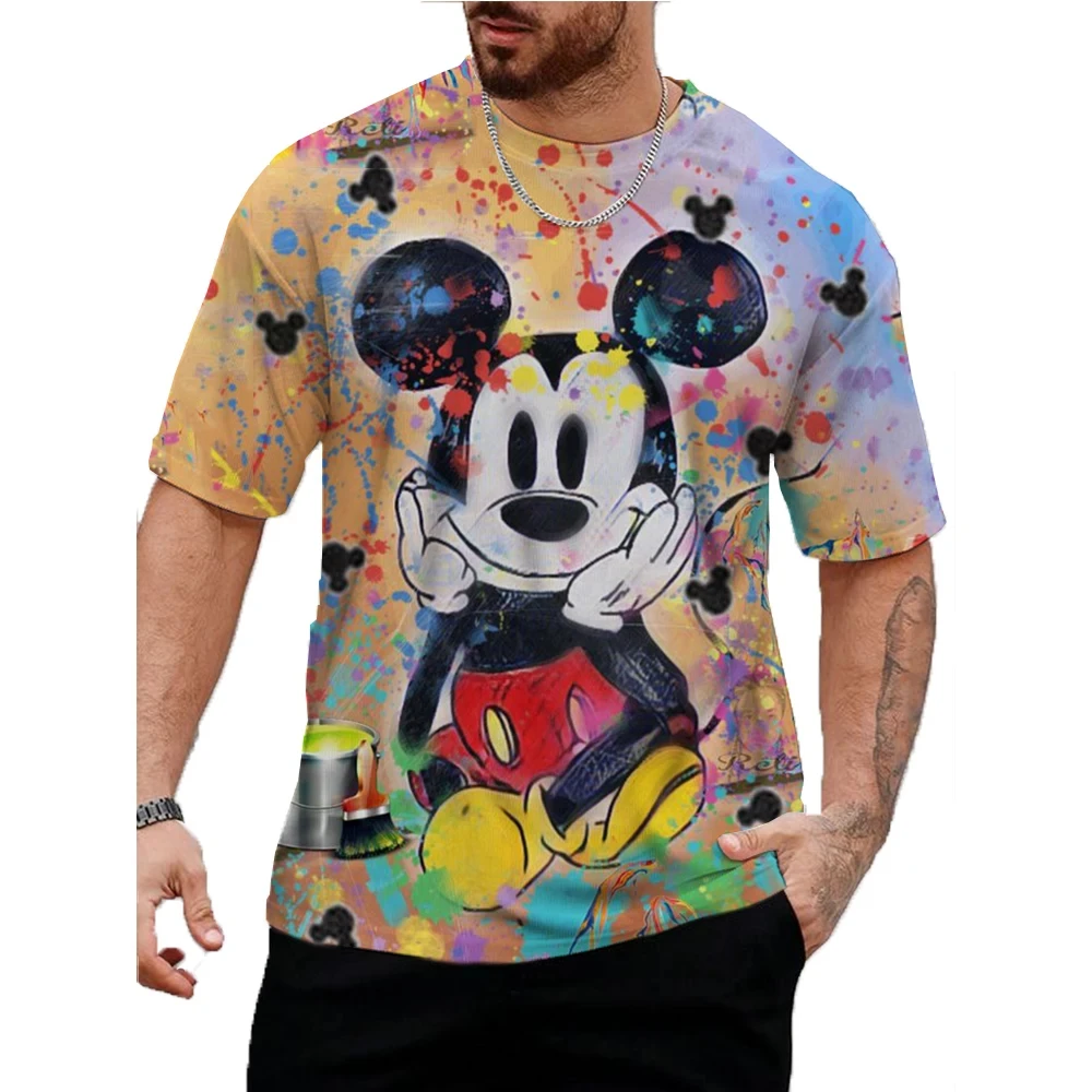 Disney Summer Men Fun Mickey Mouse T-Shirt Cute Cartoon Tops Tees Fashion Short Sleeve Clothing Male Daily Casual Streetwear