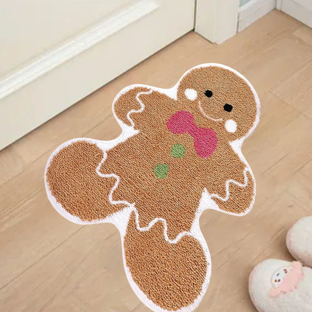 Lovely Christmas Gingerbread Man Floor Mat Stylish Quick Drying Footpad For Bathroom Kitchen