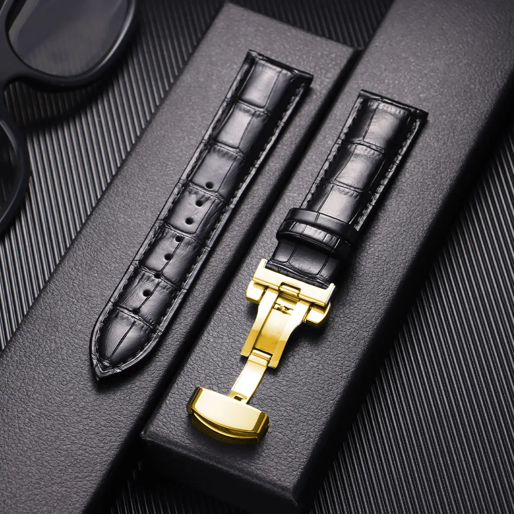 Echte Kalbsleder-Uhrenarmbänder 12/13/14/15/16/17/18/19/20/21/22/23/24mm Universelle Ersatzbänder mit Schmetterlingsverschluss