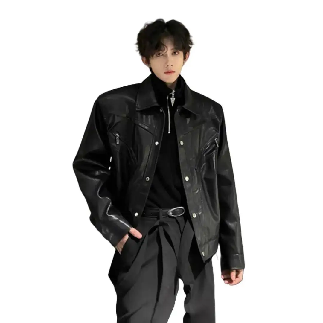 رجل دراجة نارية سترة معطف 2025 الخريف الشتاء الرجعية كلينفيت سترة جلدية قصيرة للجنسين العصرية كول التلبيب السائق نمط ملابس خارجية #4