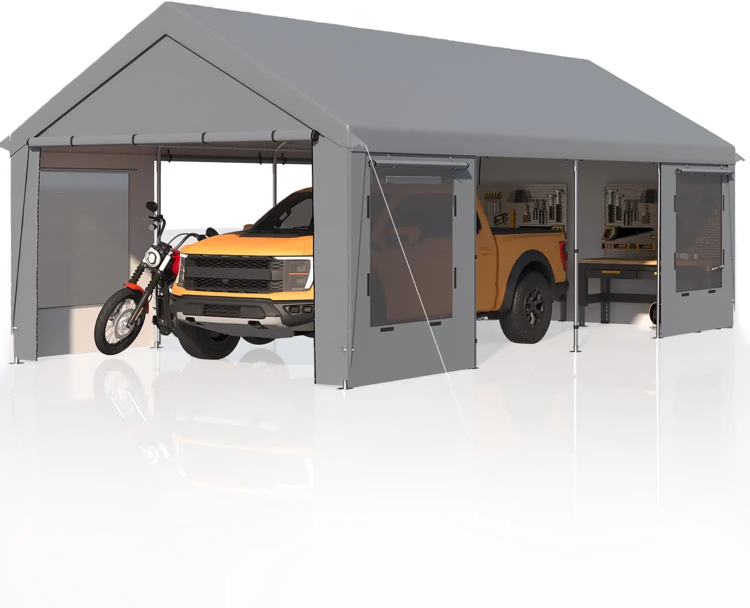12 X 24 Heavy Duty Carport Portable Garage Steel Frame UV Protection All Season Car Canopy Removable Sidewalls Car Port Tractor