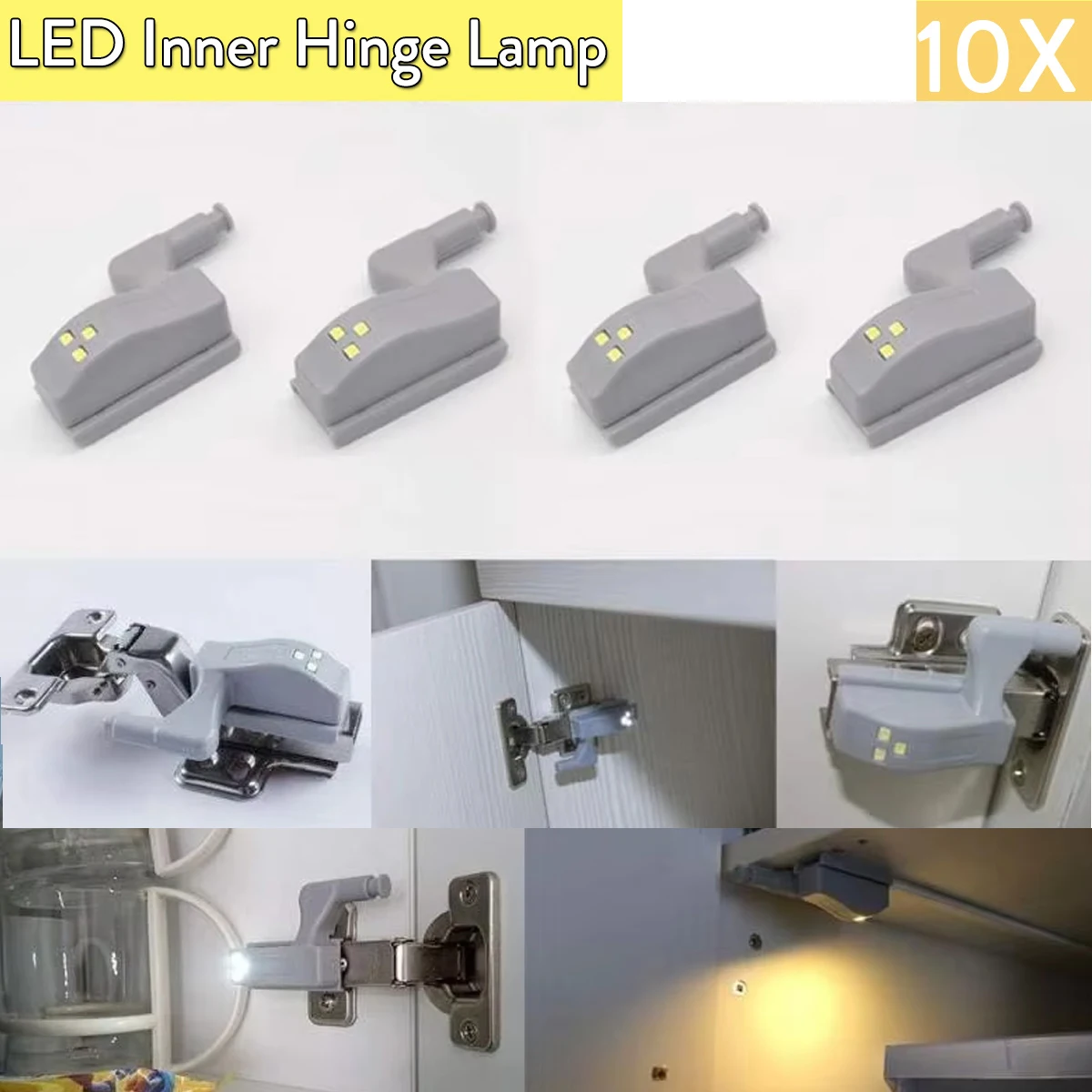 10X Led Inner Hinge Lamp 3000k 6000k Cabinet Night Light Wardrobe Cupboard Closet Wireless Lamps Induction Battery Powered Under