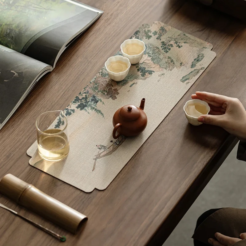 Double-Sided Retro Tea Mat Waterproof Zen Tea Towel Single Person Tea Ceremony Cloth Traditional Tea Table Mat
