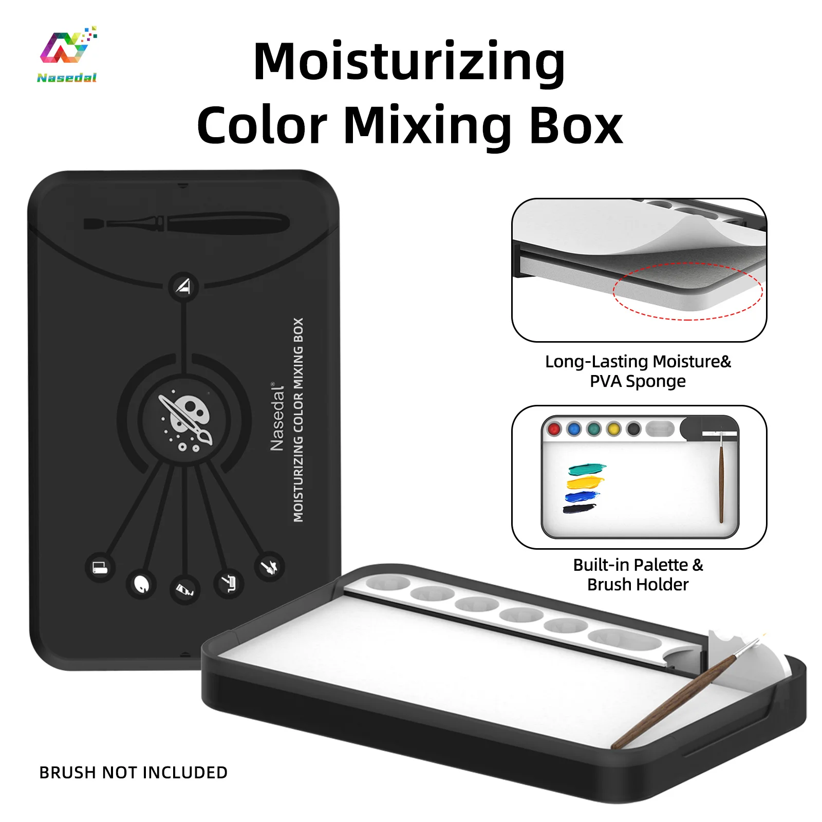 Nasedal Wet Palette Model Brush Painting Tools Long Lasting Moisture with Brush Rest for Gundam Military Miniatures Hobby Crafts