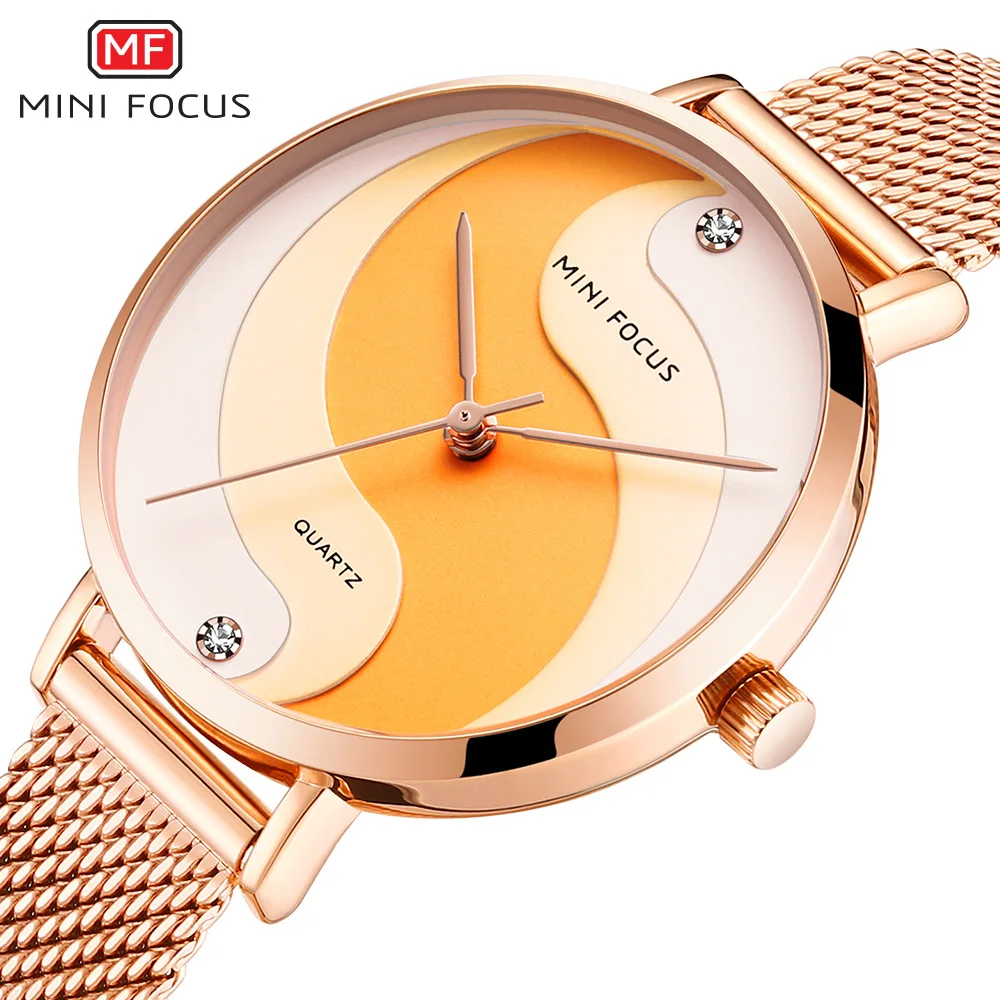 

MINI FOCUS 0291L Women Quartz Watches Rose Gold Round Fashion Elegant Analog Display Mesh Strap Wristwatch for Ladies Girl Gift