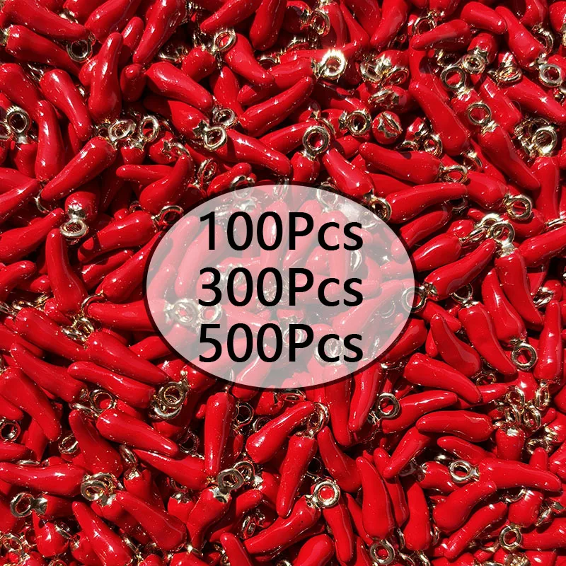 

100/300/500pcs Red Pepper Alloy Enamel Charms Bulk Wholesale Popular Chili Pendant For Bracelet Earring Necklace Jewelry Making