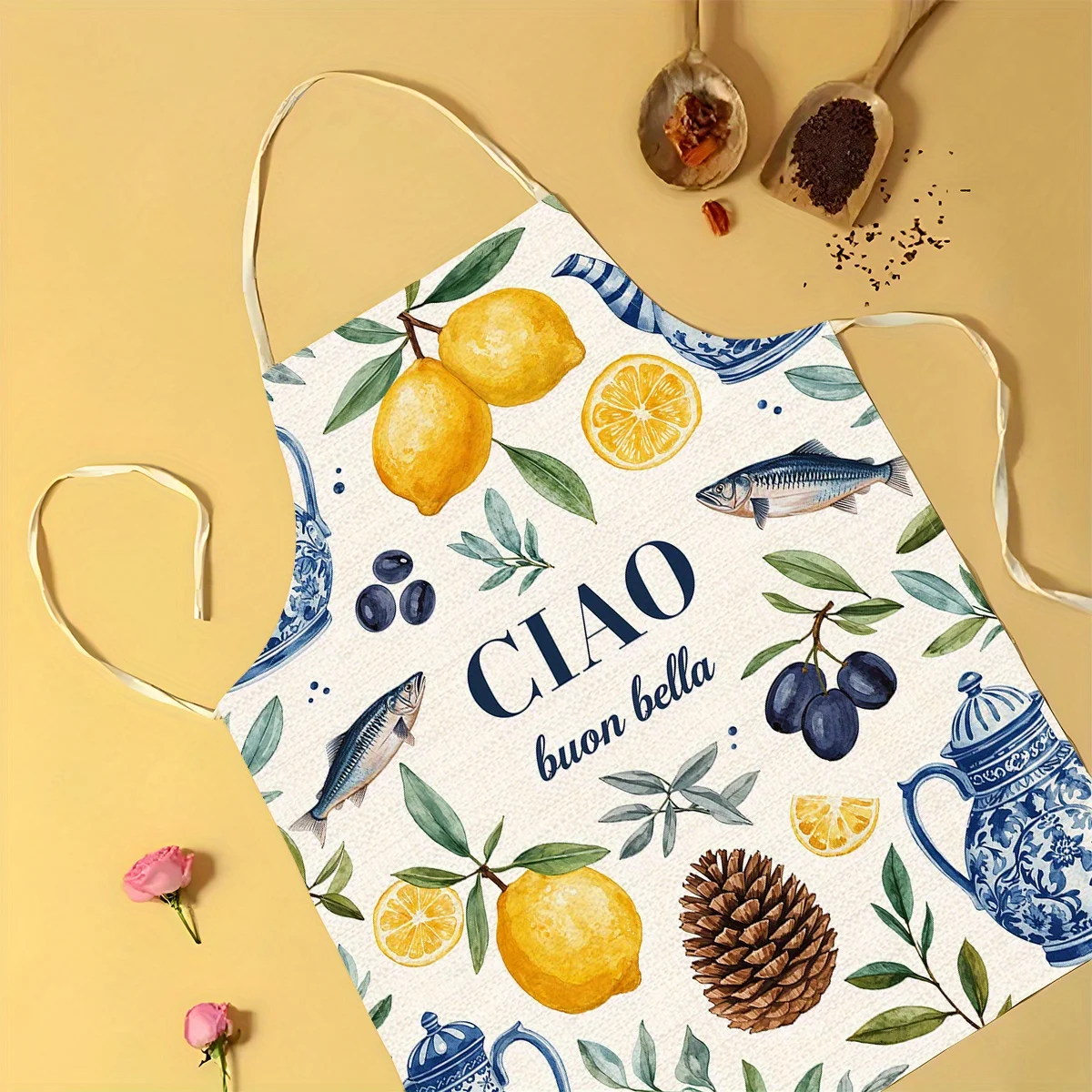 1pc 2D Flat Linen Apron Ciao B - Home Cooking In Italian recension och pris
