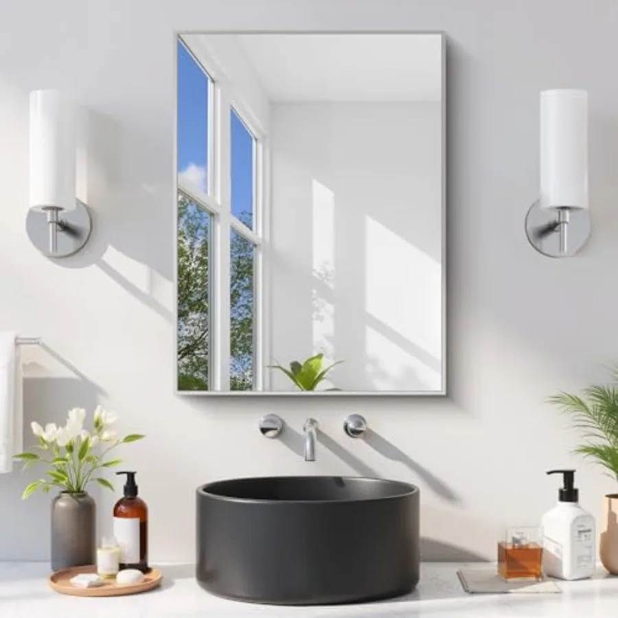 

Bathroom Mirror for Wall, 18x24 Inch Rectangle Mirror with Metal Frame, Modern Vanity Mirrors for Bathroom Living Room, Entrywa
