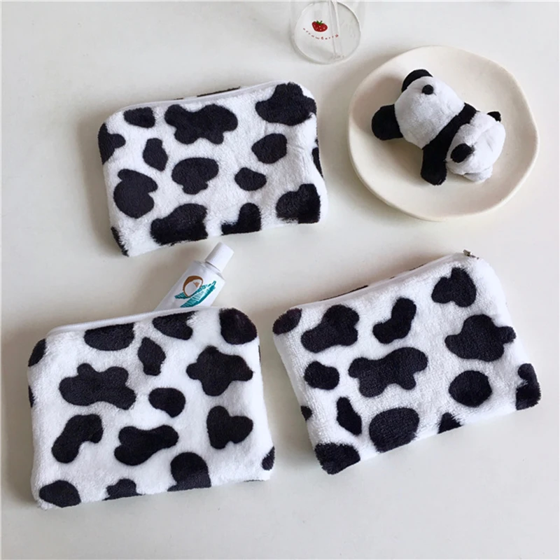 New Cute Cow Print Plush Coin Purses Mini Coin Wallet Bag Card Holder ID Credit Holder Pocket Women Girls Coin Purse