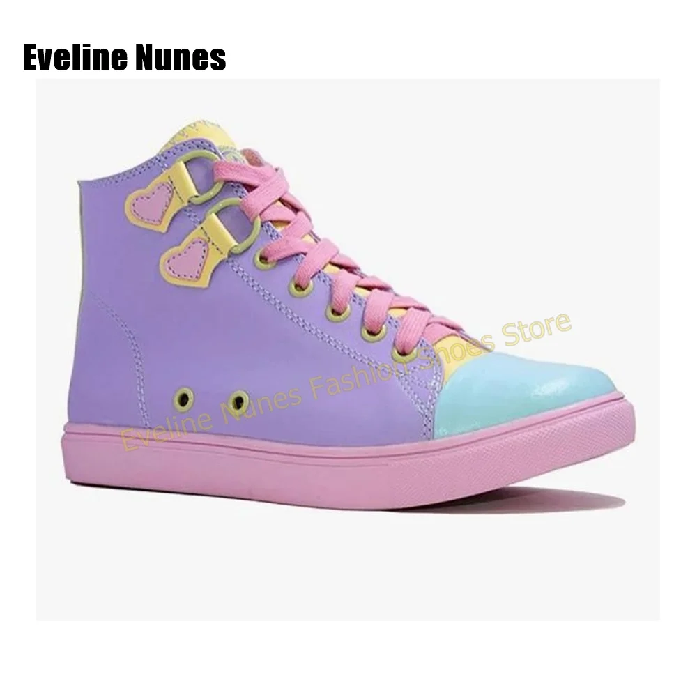 Y2K Girl Sweet High Top Sneakers Color Block Heart Applique Lace Up Shoes Festival Street Party Women Cute Casual Footwear 2026 view 5